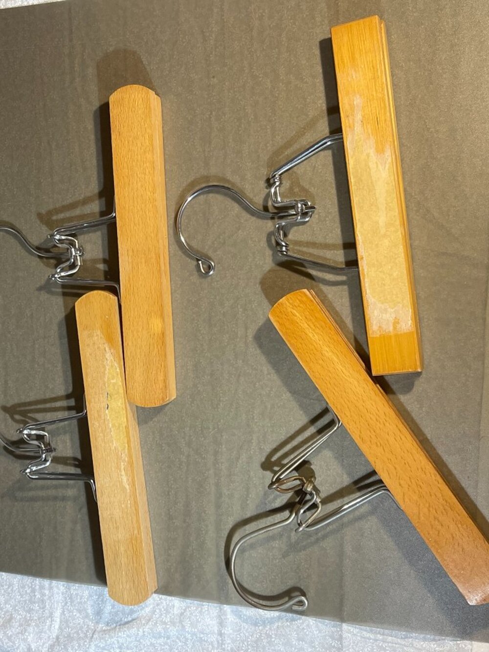 4 Vintage Wooden Pant Hangers Skirt Slacks with Metal Clamps 9”